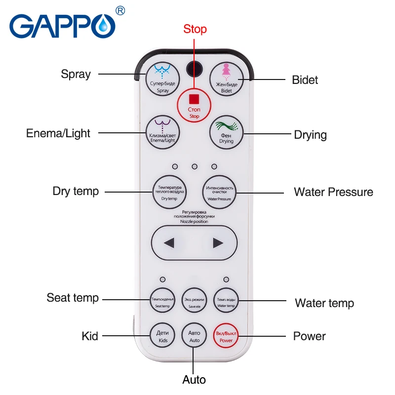 GAPPO умные сиденья для унитаза с дистанционным управлением Интеллектуальный распылитель для биде светодиодный светильник крышка для унитаза удлиненная крышка для унитаза