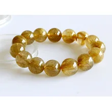 Подлинный желтый игольчатый Золотой рутиловый кварц мужской браслет Круглый Большой бисер золотой Рутиловый 14 мм подходит для ювелирных изделий DIY