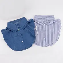 Элегантный женский хлопковый полосатый джинсовый базовый кардиган с воротником-стойкой и оборками, отложной воротник, блузка, топы