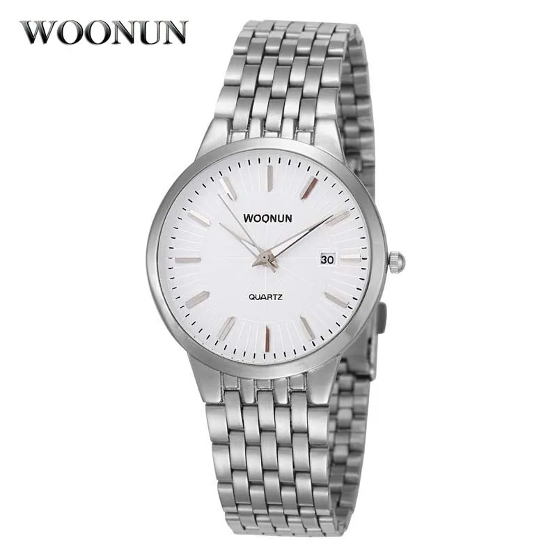 Woonun Top Brand Luxury Watches Men Waterproof Antiurto Silver Steel Quartz Men Orologi Da Polso Ultra Sottili Per Uomo