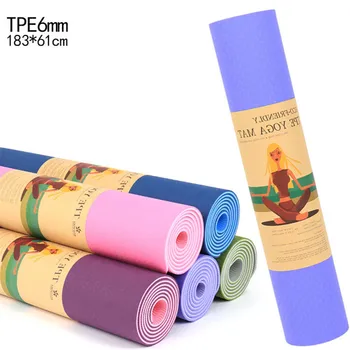 

6MM TPE Yoga Mat Non-slip Sports Gym Pilates Mats Double color Body Building Fitness Exercise Equipment For Beginners 183*61cm