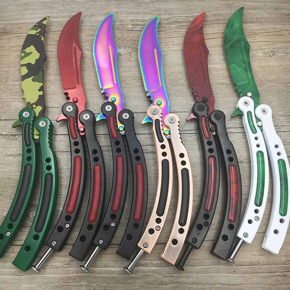 Swayboo butterfly in knife CS GO Karambit Knife practice folding Knife butterfly trainer game knife dull blade no edge tool