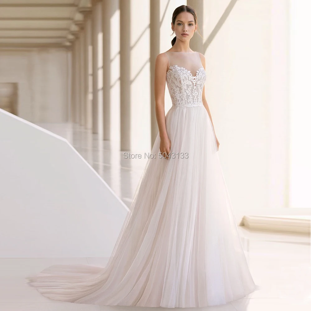 Иллюзия Красивый Кружевной Тюль Boho свадебный наряд 2019 с открытыми плечами без рукавов Свадебные платья, платья невесты Бесплатная