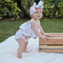 Детская одежда для маленьких девочек на каждый день с цветочным принтом пуловер с вырезом лодочкой, топ без рукавов, шорты с кисточками повязка на голову для ребенка 3 шт. Комплект одежды из хлопковой ткани
