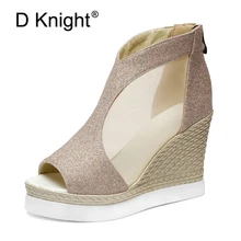 Plus Size 34-43 High Wedge Heels Sandals Summer Women Peep Toe Pumps Fashion Casual Shoes For Woman European Rome Sandale Femme summer fashion blue jeans cut out sandals peep toe height increasing wedge summer denim dress shoes woman for women size 34