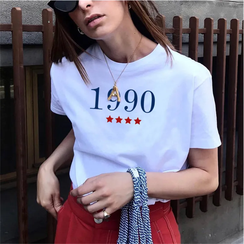 Хлопковые футболки для девочек с круглым вырезом в винтажном стиле 90 s футболки с коротким рукавом Базовые приталенные рубашки Свободная Повседневная одежда для пар