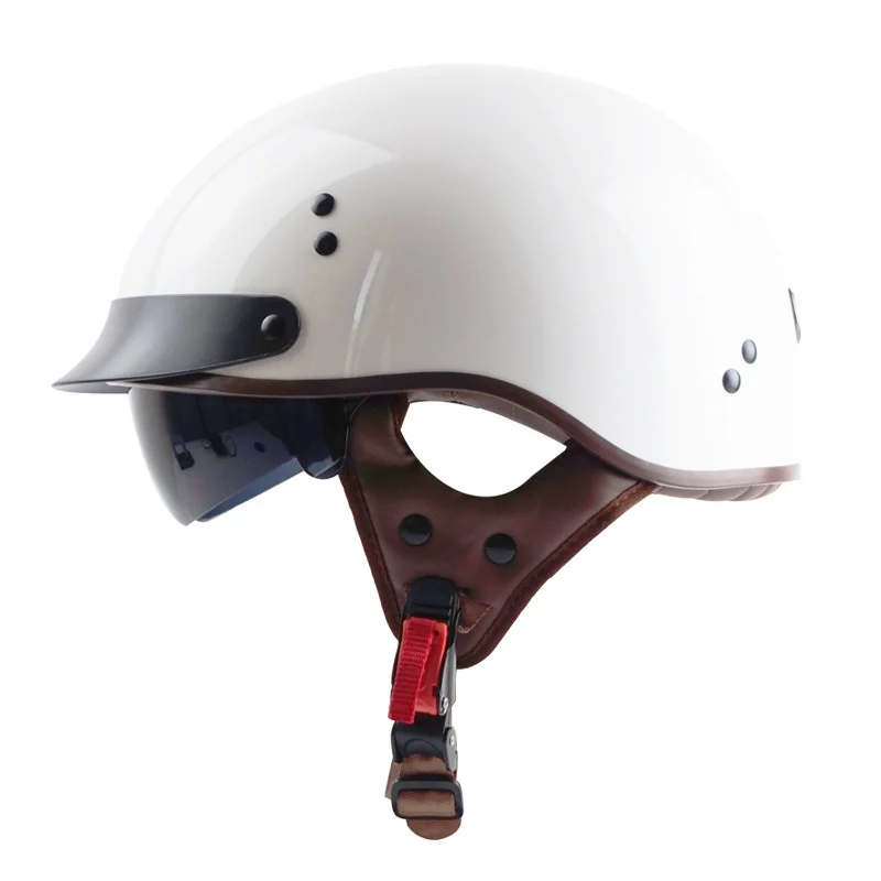 Vcoros T55 мотоциклетный шлем с открытым лицом с внутренним солнечным объективом из натуральной кожи, винтажный скутер, ретро шлемы - Цвет: 4