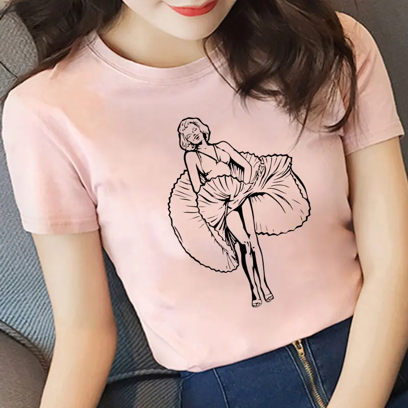 New Summer Aesthetic T Shirt Women Angel Portrait Print Harajuku T Shirt Korean Tops Streetwear Camisetas Verano Mujer 2019