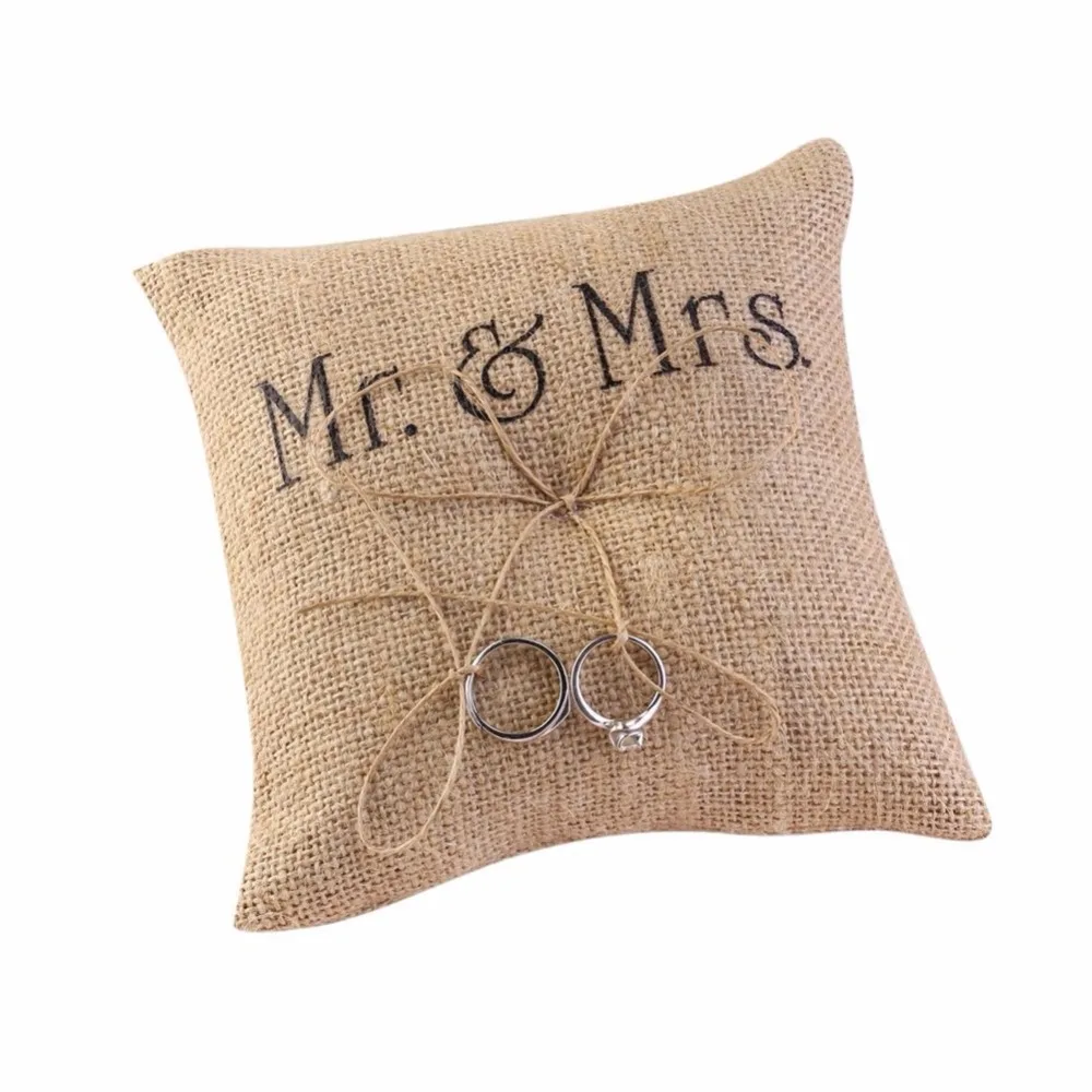 

Romantic Bridal Wedding Ceremony Jute Pocket Ring Pillow For Wedding Party Decoration Supplies Wedding Accessories