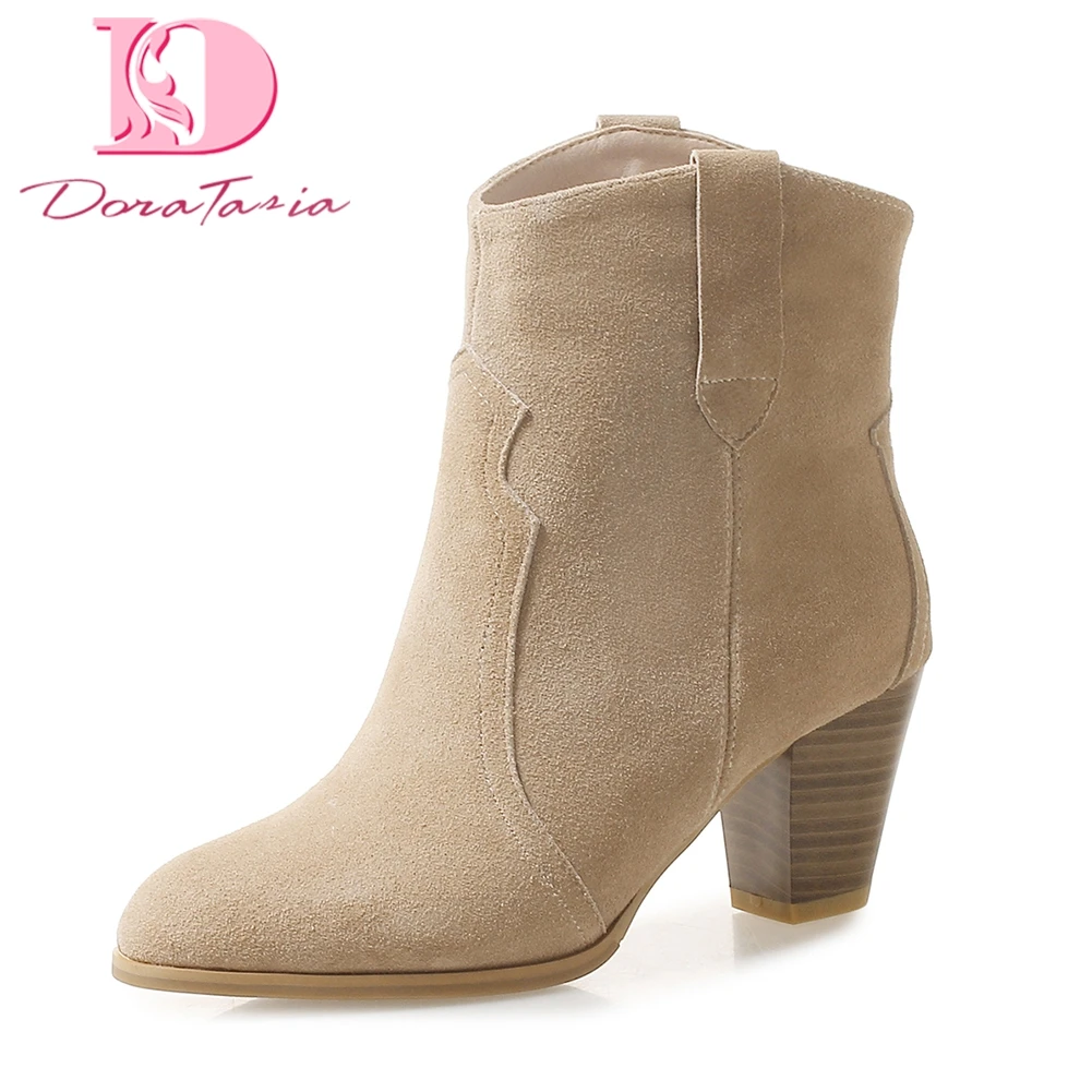 

Doratasia Brand New Top Quality Cow Suede Leather Women Shoes woman Ankle Boots winter high heel retro Western Boots Woman Shoes