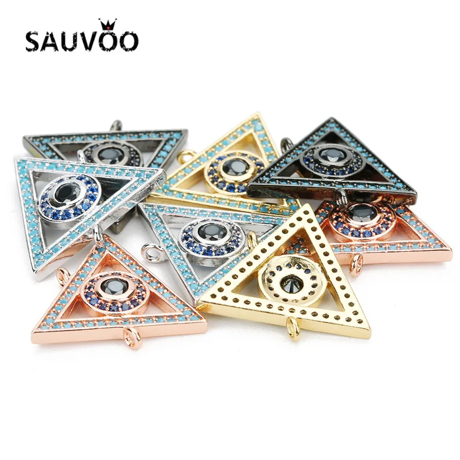 

SAUVOO Triangle Shaped Charms Connectors Gold Rose Gold Color Paved Copper Bracelet Diy Jewelry Findings Handmade Craft Pendant