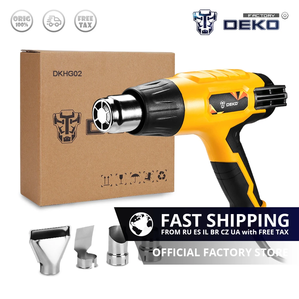 

DEKO 220V Heat Gun 2000W Variable 3 Temperatures Advanced Electric Hot Air Gun with Four Nozzle Attachments Power Tool