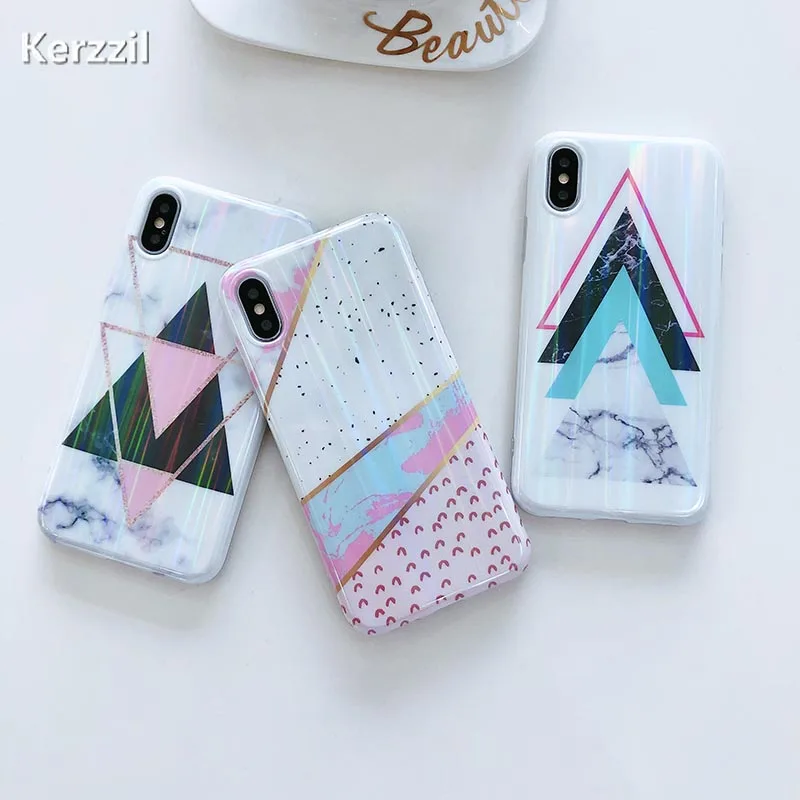 Kerzzil Luxury Geometric Triangle Marble Case For iPhone X 8 Plus Soft TPU Laser Cover Cases 7 6 6S Back Capa |