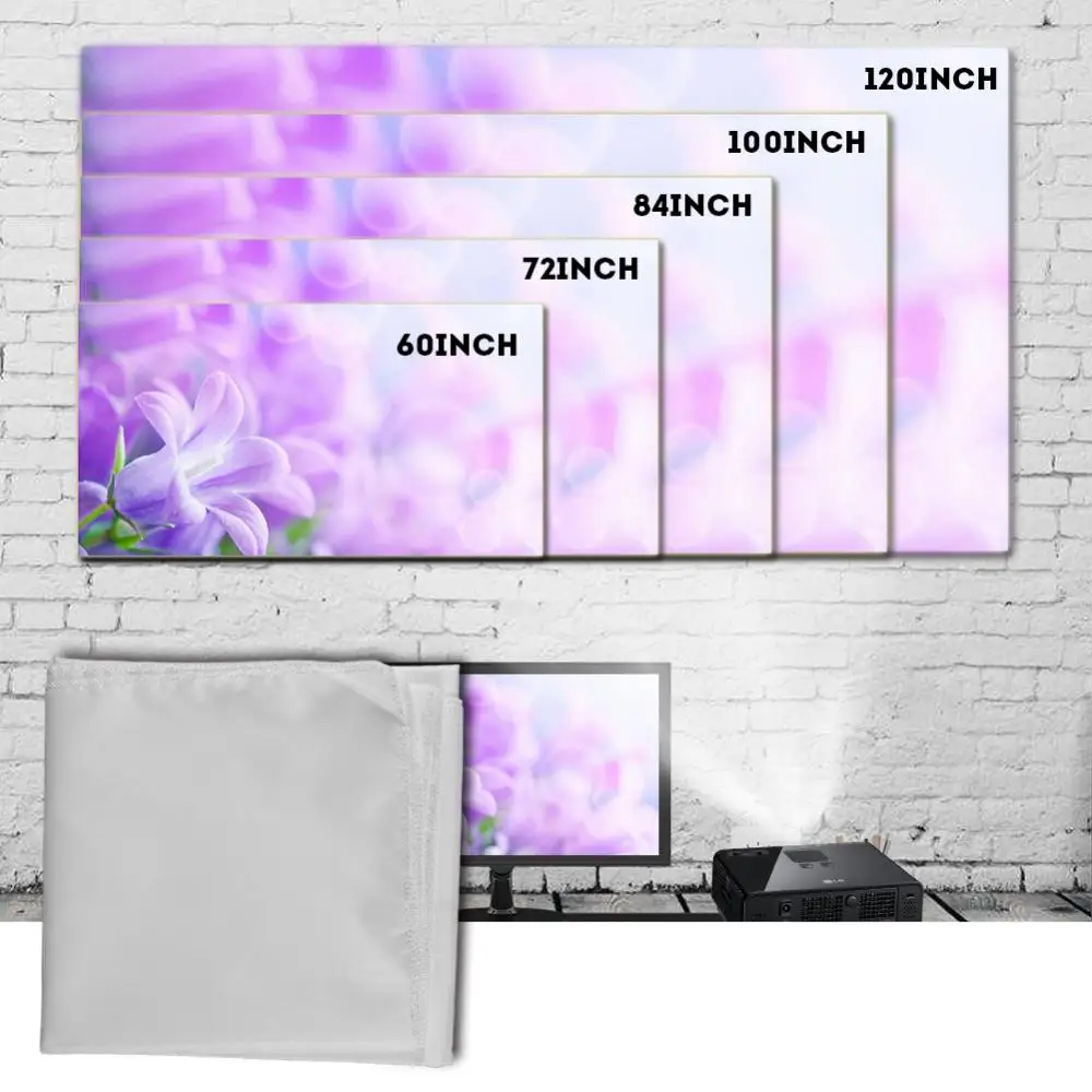 

60-120 Inch Portable Projector Curtain Fabric Projection Screen 16:9 White for outdoor camping movie High Quality Free Shipping