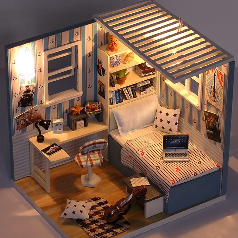 الاطفال Diy 3D بيت دمية خشبية اثاث مجموعات المنمنمات تجميع دمية خشبية لغز لعب للأطفال الهدايا