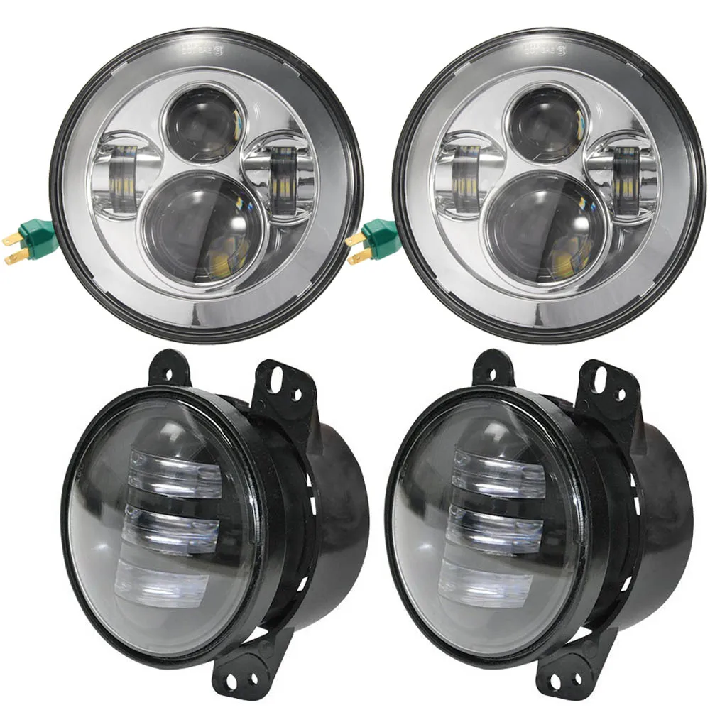 

New Arrival! 4pcs 7''inch LED Motorcylce Headlight plus 4inch LED Fog Lamp Offroad Light for jeep Wrangler CJ JK TJ