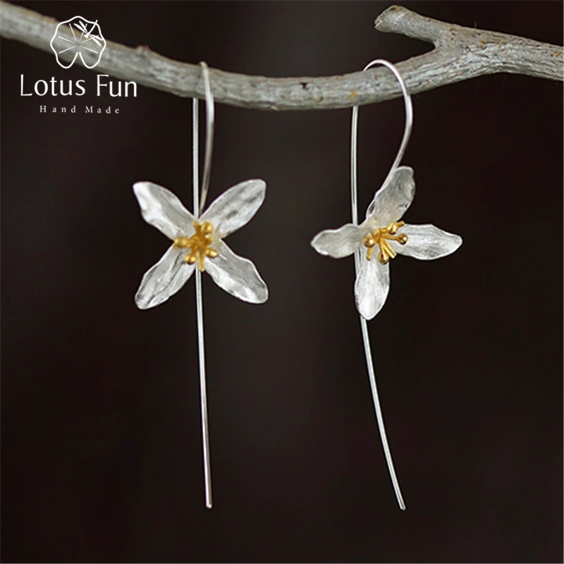 Lotus Fun Real 925 Sterling Silver Natural Handmade Fine Jewelry Vintage Poetic Clover Fashion Drop Earrings for Women Brincos