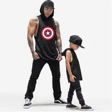 Капитан Америка щит печати Бодибилдинг Тренажерный зал Спортивный Жилет для бега для мужчин свободные с капюшоном футболка без рукавов мужчин