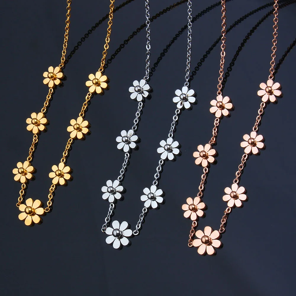 

chocker neckless gold silver chain choker flower long pendant necklace women accessories jewellery stainless steel jewelry
