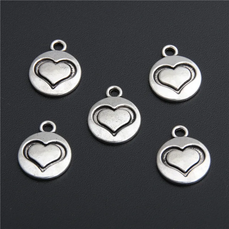 20pcs Silver Color Charm Round Hearts Charms Pendants For Necklace Bracelet Jewelry Accessories A2783 | Украшения и аксессуары