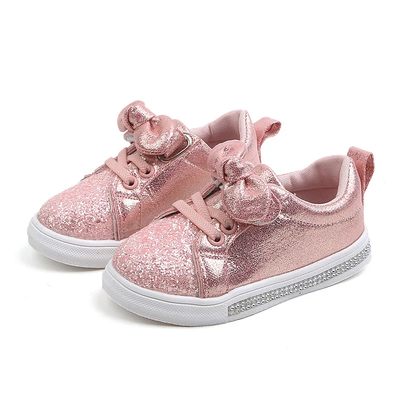 Детская обувь для детей девочек кроссовки с блестками для маленьких девочек кроссовки, мягкая подошва с украшением в виде кристаллов детская обувь для девочек Bling C03071 - Цвет: Розовый