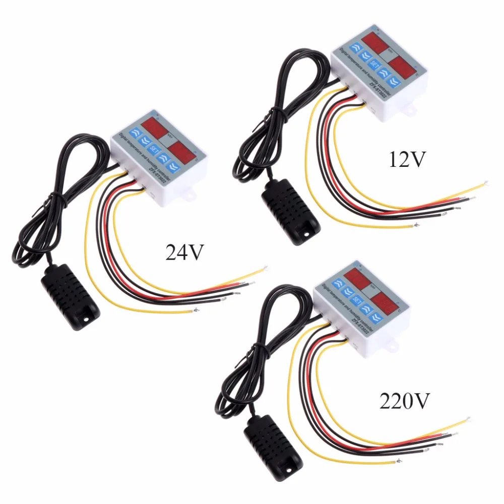 

220V 24V 12V 2 in 1 Digital Temperature Humidity Controller Thermostat With Sensor Gauge Tester Tools