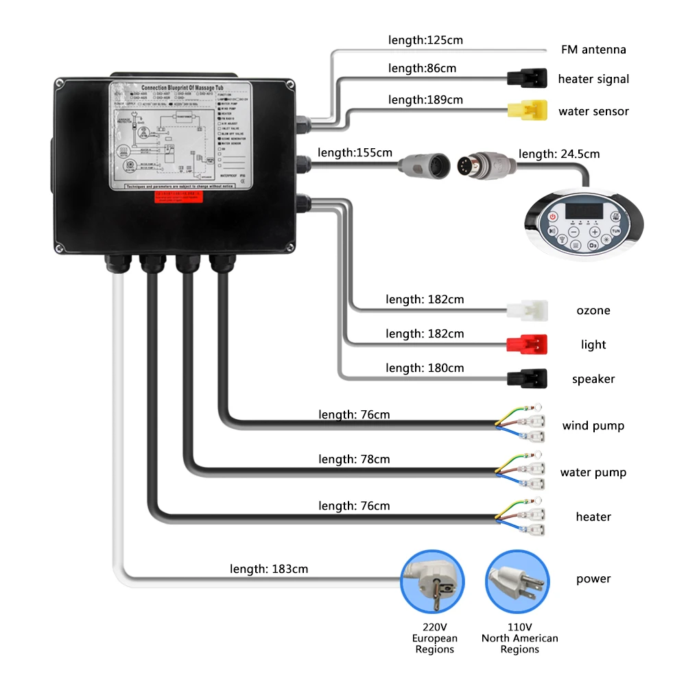 Display lcd ac 110/220 v banheira bomba painel de controle com combinação água massagem ar banheira sensor termostática função aquecedor-5
