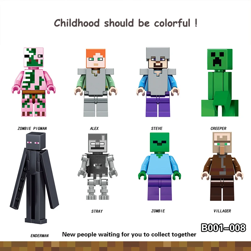 My world series Figures Steve Alex Greeper Villager Zombie Enderman Legoings Building BlockS Toys Kits Bricks fairy tale toys
