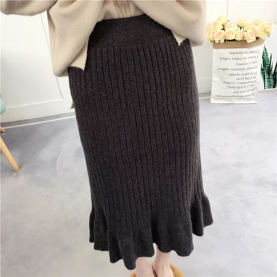 Vintage Woolen Warm Knitted Pencil Skirt