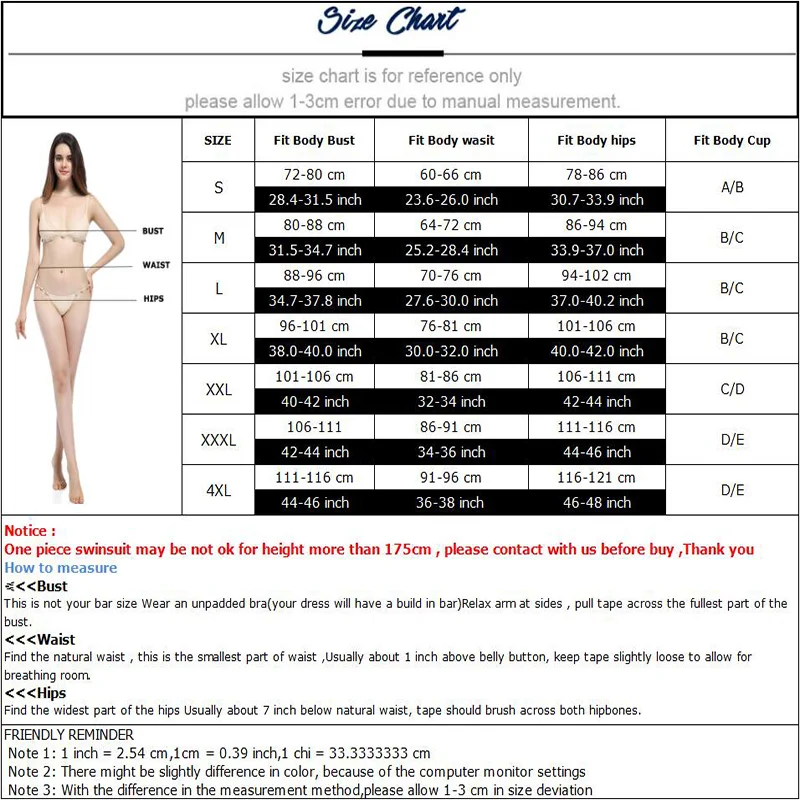 Size Chart Women Bathing Suits