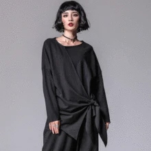 Европейский стиль; Новинка; в стиле Весна Для женщин высокое уличный стиль с О-образным вырезом, с длинным рукавом Асимметричная черная футболка Топ женский Повседневное рубашки для мальчиков