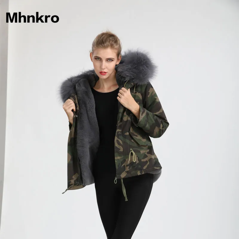 Коллекция 2018 года Mhnkro камуфляжная оболочка Зимняя Толстая серая меховая