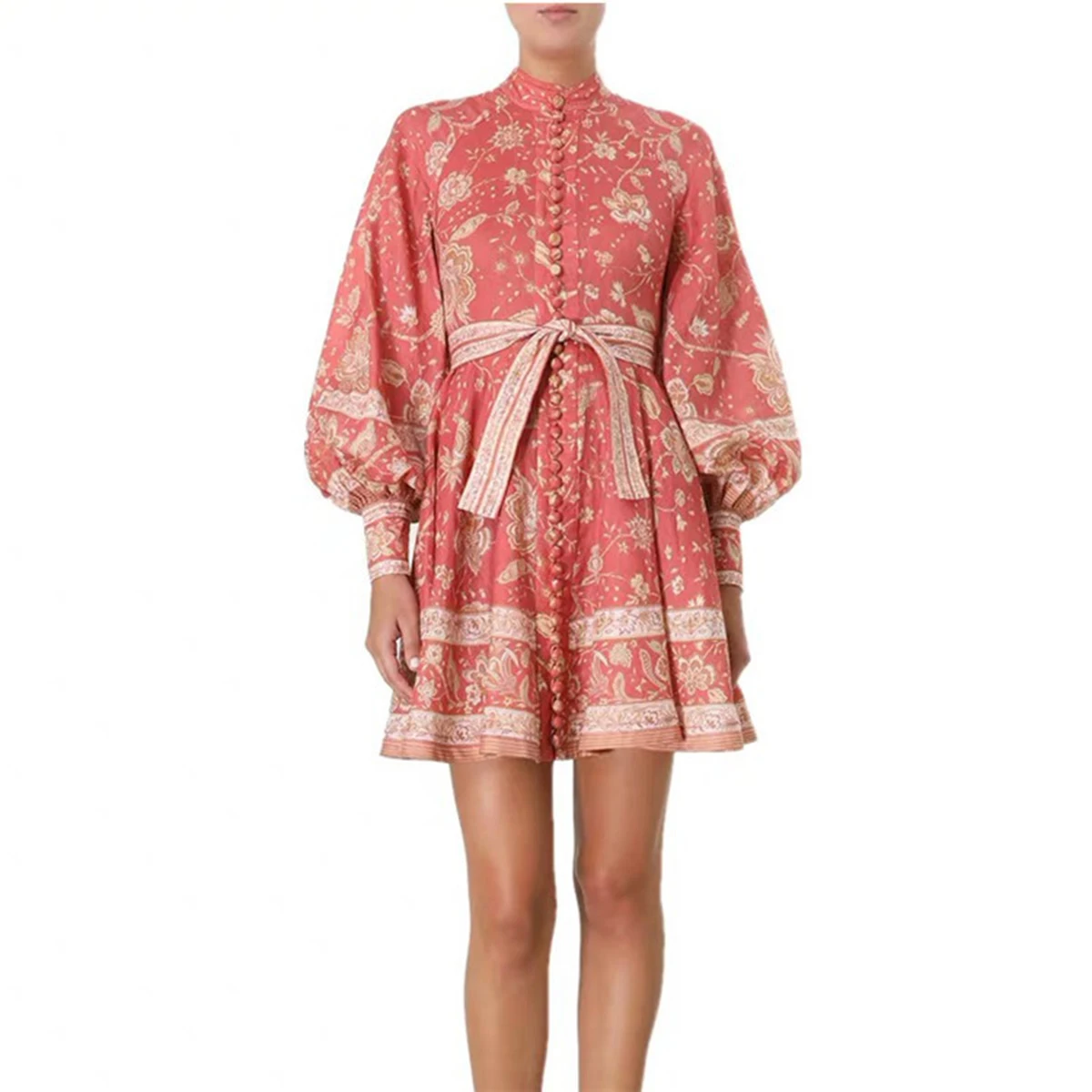 

Jastie Veneto Border Short Dress Paisley Print Dresses Boho Women Mini Dress Long Lantern Sleeve Spring Autumn Dresses Vestidos
