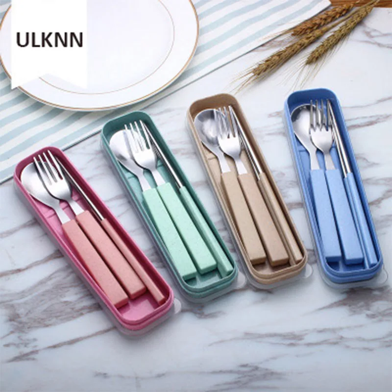 

3pcs/set Stainless Steel Dinner Set cubiertos port til Travel Camping Cutlery Tableware Set Dinnerware farm party Case Kit