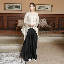 VOA осень простой рукав летучая мышь бежевый шелк жаккард Свободная Женская футболка плюс размер короткий однотонный Повседневный Топ BSH01801