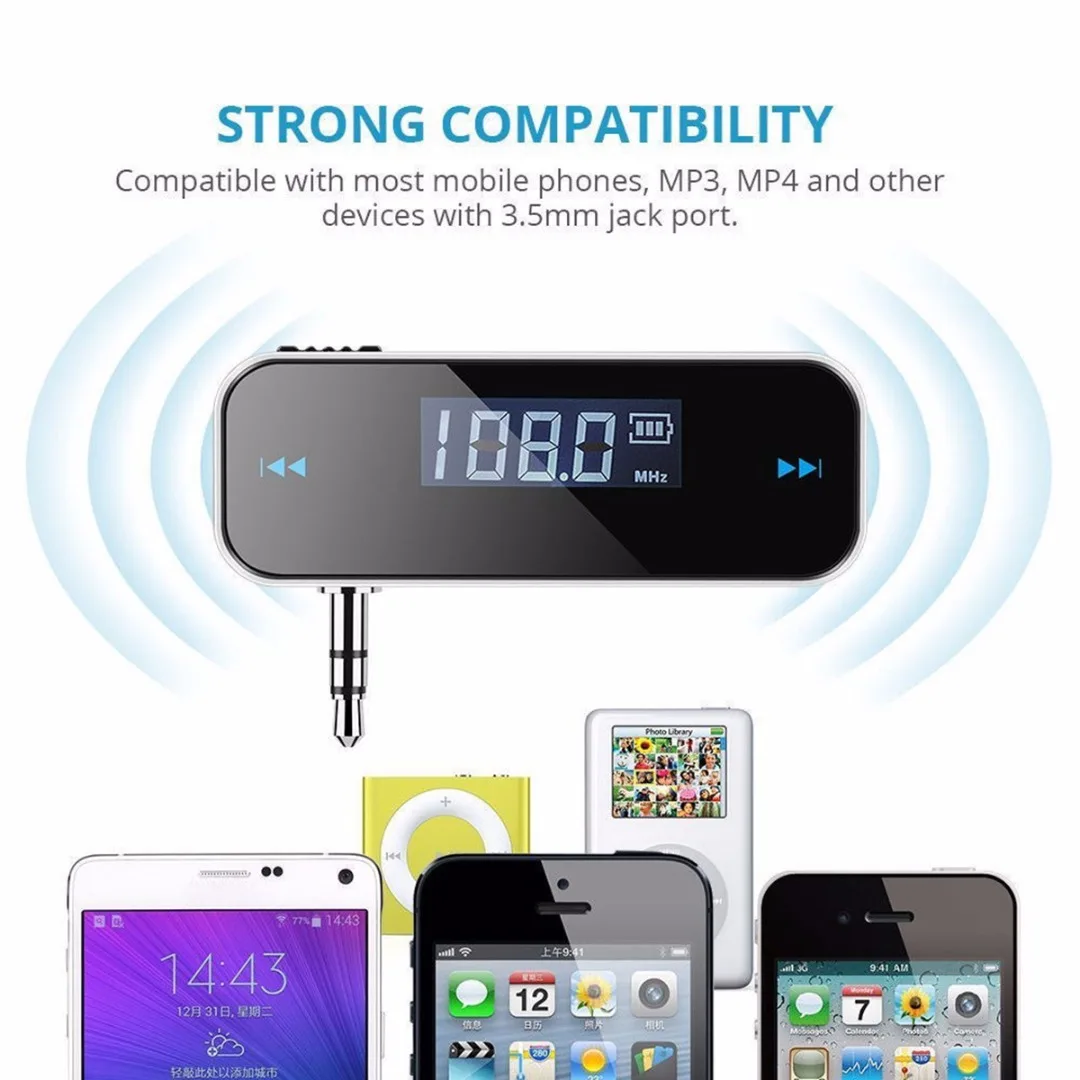 3.5mm Music Audio FM Transmitter Mini Wireless In-car Transmitter Car MP3 Transmitter For i-Phone 4 5 6 6S S-amsung