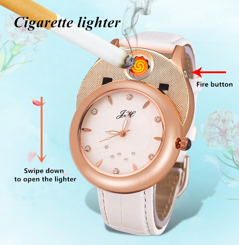 Женские часы, кварцевые часы, зажигалка, зарядка через usb, ветрозащитные, креативные, экологические, женские часы, JH-366