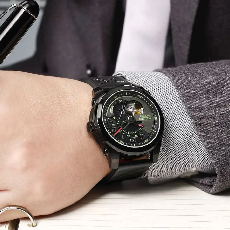 MEGIR 2018 механические Автоматические часы для мужчин спортивные Tourbillon Топ люксовый