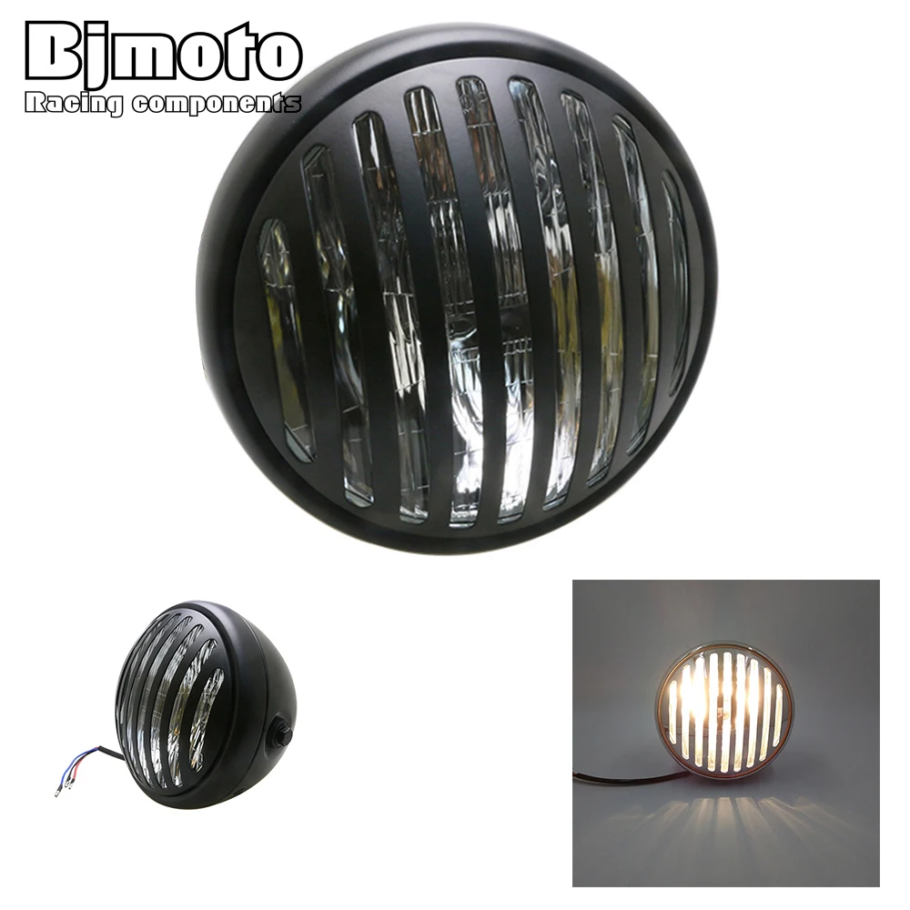 

HL-024-BK Aluminum 7'' Motorcycle Deep Cut Grill Vintage Antique Custom Headlight Chopper Bobber for Harley