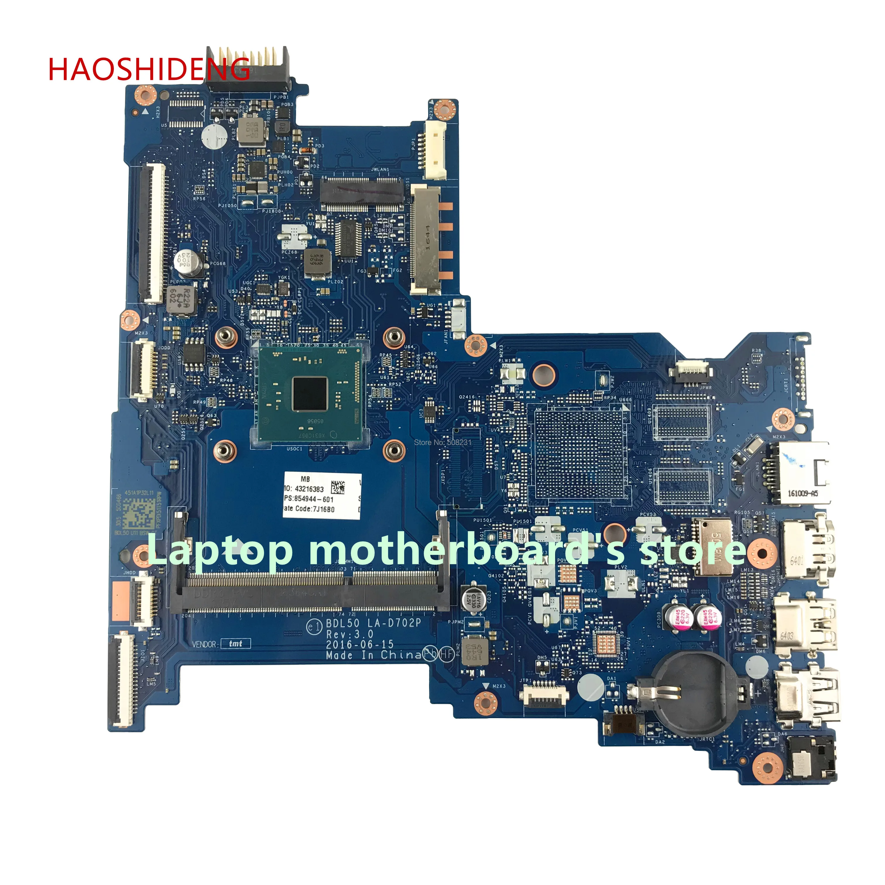 HAOSHIDENG 854944-601 854944-001 BDL50 LA-D702P for HP NOTEBOOK 15-AY 15-AC 15-AY018DS laptop mainboard with N3060 fully Tested HAOSHIDENG 854944-601 854944-001 BDL50 LA-D702P for HP NOTEBOOK 15-AY 15-AC 15-AY018DS laptop mainboard with N3060 fully Tested
