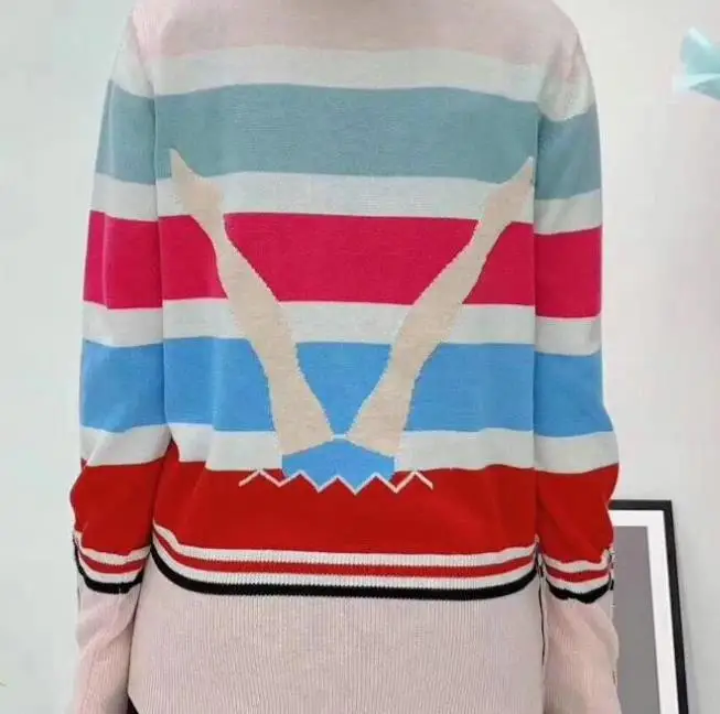 Весна Осень v-образным вырезом однобортные полоски контрастного цвета вязаный свитер Женская рубашка модный дикий кардиган свитер