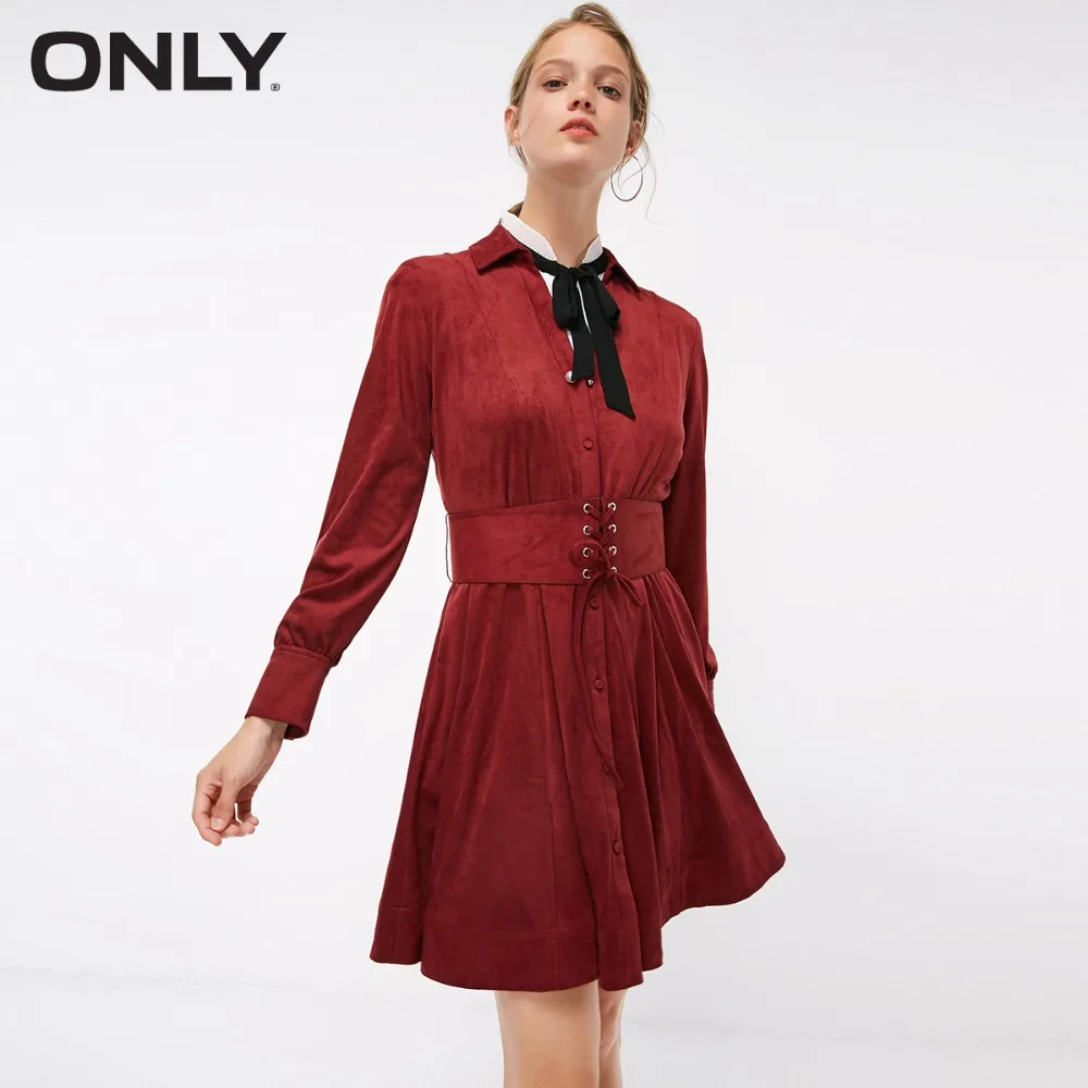 

ONLY Women's autumn new suede beaded buckle V-neck dress | 118307579
