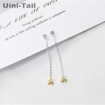 

925 sterling silver Korean fashion personality hanging golden flower earrings sweet temperament hypoallergenic silverware