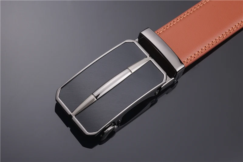 Plyesxale Men Leather Belt Automatic Buckle Mens Belt For Jeans Fashion Brand Brown Mens Belts Luxury Genuine Leather G43