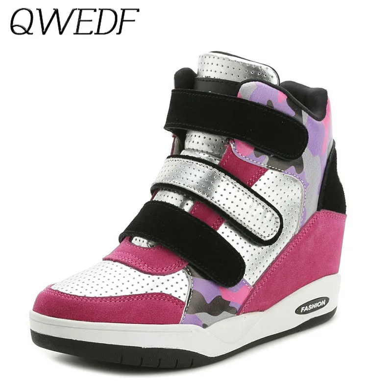 

QWEDF New Leisure Wedge Breathable Sneaker Women Height Increasing Shoes Woman Ankle Boots High Top Shoes tenis feminino F2-64