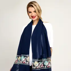 Для женщин Обёрточная бумага пашмины вышивка цветок шарф шарфы лето-осень платки платок хлопок Мантилья большой Размеры накидка 70x180 см