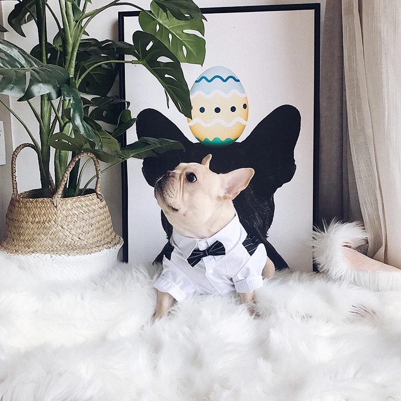 Новая французская одежда для бульдога для маленьких и средних собак, чихуахуа, костюм в полоску с галстуком-бабочкой, костюм для собак, костюм с платьем, S-2XL