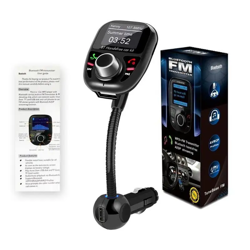 BT002 Bluetooth 4,2 fm-передатчик громкой связи автомобильный аудио-MP3 плеер прикуривателя Dual USB Автомобильное зарядное устройство Зарядное устройство ЖК-дисплей Дисплей карта TF AUX