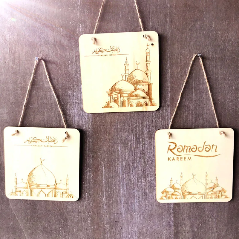 

3pcs/Set Wooden DIY Islamic Palace Arts And Crafts 3 Mixed Eid Mubarak Decoration Gift Decoration Ramadan And Eid Decorations