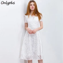 ONLY PLUS S XXL Women White font b Dress b font Short Sleeve A Line Midi